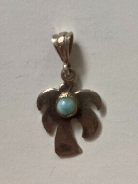 Vintage Stainless Steel Blue Palm Tree Stone Pendant from the Carribean